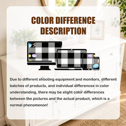 Nuxovilar Tablerunner and Placemats Set of 7 Black-White Plaid Easter Decor Linen Square Placemats for Dining Dining Sets and Accessories Family Dinner, Easter Celebration, Restaurant Setup