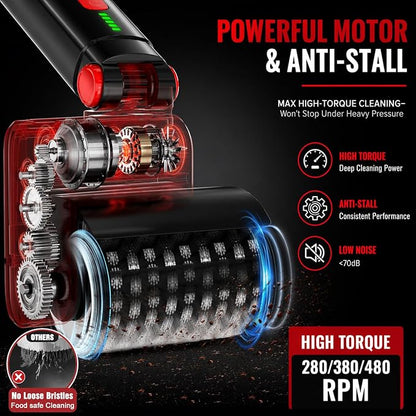 Electric Grill Brush, Rechargeable USB BBQ Grill Cleaner with 3-Speed & 3 Heads, 150+ Min Runtime, Waterproof & Heat Resistant, Cordless Rotary Grill Brush for Outdoor Barbecue Grates