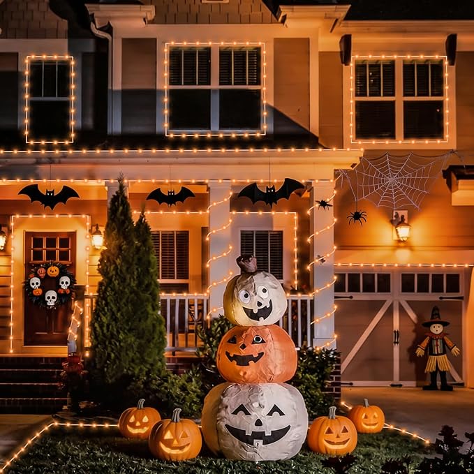 YEGUO Solar Halloween Lights Outdoor Waterproof, 66ft 200 LED Orange Solar Rope Lights, 8 Modes Fairy Lights in Clear Thin Tube