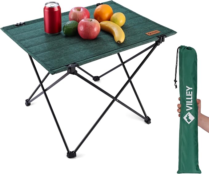 VILLEY Folding Camping Table, Portable Lightweight Table with Carry Bag | Oxford Fabric & Reinforced Aluminum Panel, Stable Tabletop for Camping, Picnic, BBQ & Outdoor Dining