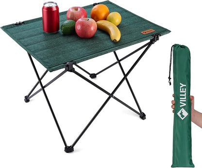 VILLEY Folding Camping Table, Portable Lightweight Table with Carry Bag | Oxford Fabric & Reinforced Aluminum Panel, Stable Tabletop for Camping, Picnic, BBQ & Outdoor Dining