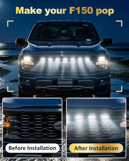 Front Grill Raptor Lights for Ford F150 2024 2025 2026 (White, STX) | 5th Gen F150 Grille Marker Lights, Waterproof F150 LED Lights Accessories, Snap-in Installation, OEM Style, Off-road Driving