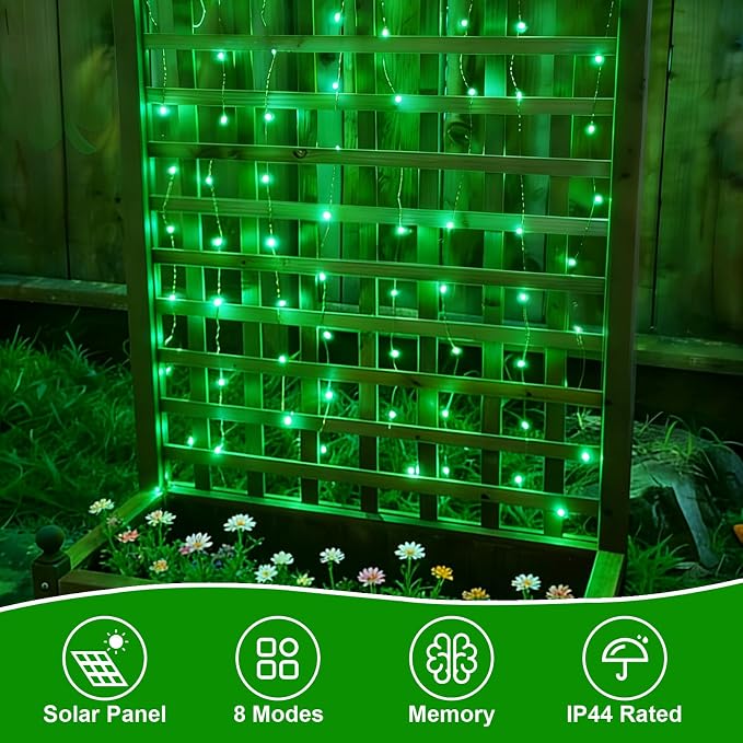 QITONG Green Solar Fairy Lights, 2 Pack Each 66ft 200 LED Halloween String Light Outdoor Waterproof, Silver Wire Christmas Twinkle Mini Lights with 8 Modes