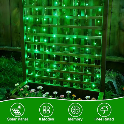 QITONG Green Solar Fairy Lights, 2 Pack Each 66ft 200 LED Halloween String Light Outdoor Waterproof, Silver Wire Christmas Twinkle Mini Lights with 8 Modes
