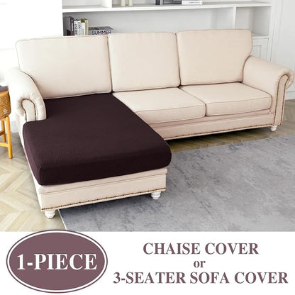LA MEACK Couch Cushion Cover Chaise Lounge Cover Washable Separate Seat Chaise Couch Cover Stretch Sectional Sofa Slipcover(1 Piece for Chaise or Sofa 3-Seater, Brown)