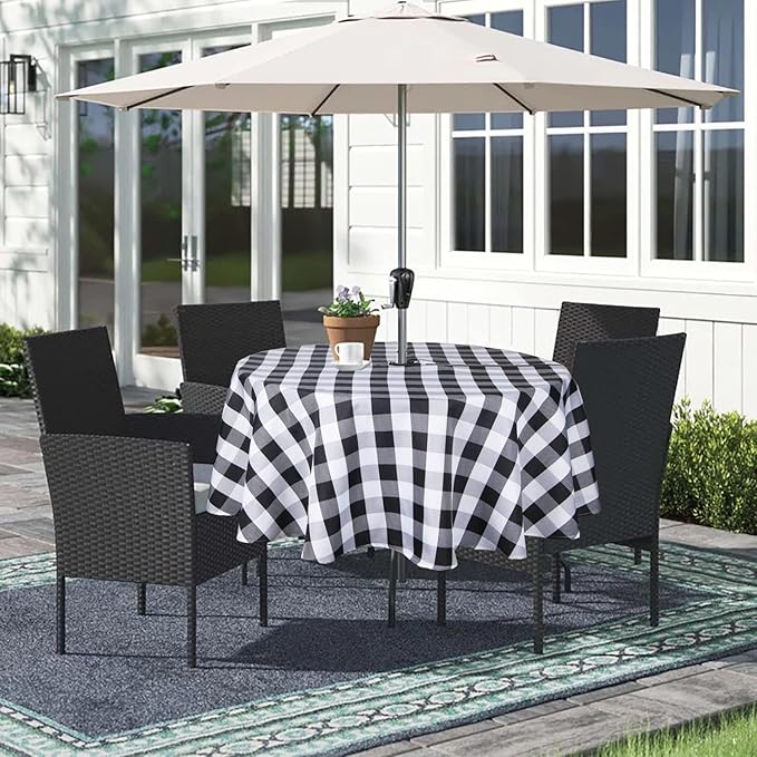 EHouseHome Outdoor and Indoor 60inch Round Tablecloth with Umbrella Hole and Zipper, Waterproof Zippered Patio Cloths, Spring/Summer Table Covers for Backyard Circular Table/BBQs/Picnic