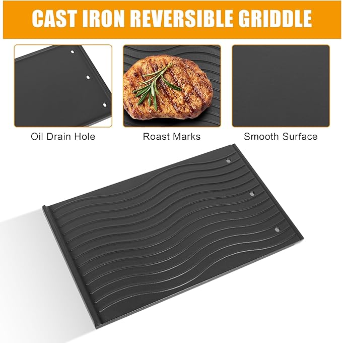 56040 56041 Cooking Griddle for Napoleon PRO 500,Prestige 500,Napoleon LEX Series BBQ Grill Accessories, Reversible Cast Iron Griddle Plate Grill Replacement Parts