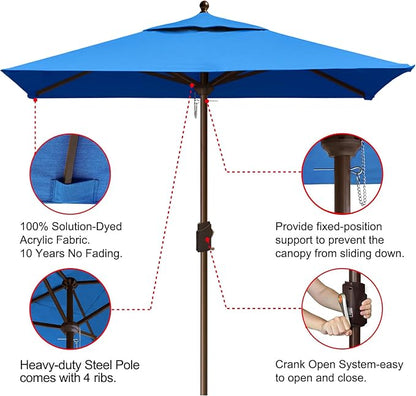 EliteShade USA 10-Year-Non-Fading 6x6Ft Square Market Patio Umbrella, UPF 50+ UV Protection Performance Sun Umbrella, Heavy Duty Commercial Grade Outdoor Table Umbrella with Crank, Windproof Vented Top for Garden, Pool, Deck and Outdoor Playsets, Royal...