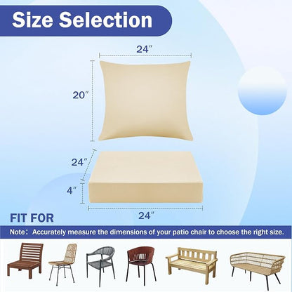 IASEAHK Outdoor Seat Cushion Set, Waterproof & Fade Resistant Patio Chair Cushions, Outdoors Cushion for Patio Furniture, 24 x 24 x 4 Inch, Outdoor Couch Cushions with Handle and Ties, Light Khaki