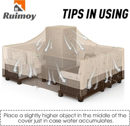 Patio Furniture Covers, Outdoor Furniture Cover Waterproof, General Purpose, Outside Table and Chair Covers, Heavy Duty 600D (111 Inch L x 74 Inch W x 28.3 Inch H)-Brown