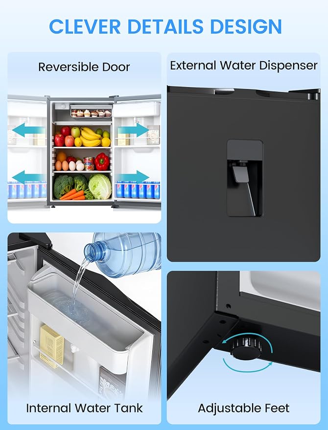 COWSAR 2.5 Cu.Ft Mini Fridge with Freezer, Double Reversible Door Compact Dorm Refrigerator with 2 Removable Shelves, Commercial Apartment Fridge for Bedroom, Office, Kitchen, Dorm, Black