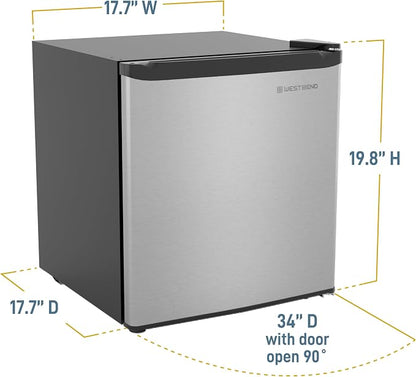 West Bend Mini Fridge Compact Refrigerator for Home Office or Dorm, Auto Defrost with Reversible Door, Energy Star Rated, 1.6-Cu.Ft., Stainless Steel
