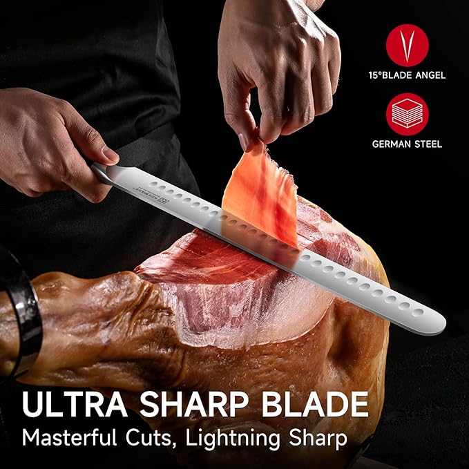 KEEMAKE Brisket Knife, 12‘’ Carving & Slicing Knife with Ergonomic Handle, German High-Carbon Steel, Sheath Included, Razor Sharp for Meat, Roasts, BBQ, Turkey, Grilling Gifts for Men