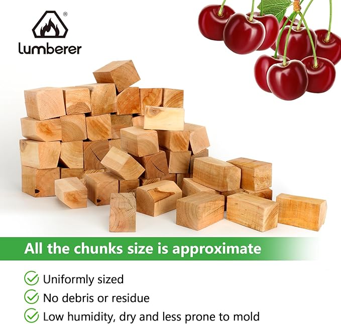 Lumberer Cherry Wood Smoking Chunks – 100% Natural Hardwood – Subtly Sweet Smoke for Poultry & Pork – Long Burn Time, Clean & Chemical-Free – 4LBS