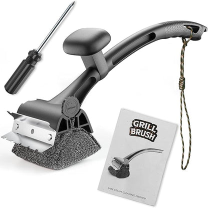 BBQ Grill Brush Bristle Free - Grill Cleaner Brush with Replaceable Heads for Cast Iron/Stainless Steel Porcelain/Gas/Charcoal Grates, Safe Grill Brush for Outdoor Grill, Grill Scraper Cleaning Brush