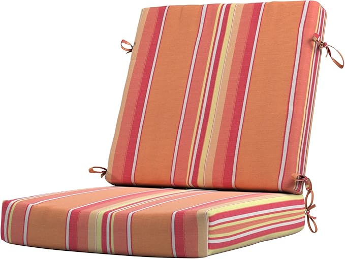 California Umbrella Outdoor Dining Chair, Patio Seat Cushion, 20 x 40 Inch, Premium Outdoor Memory Foam, Fade Resistant Sunbrella Fabric, Fabric Ties,Dolce Mango