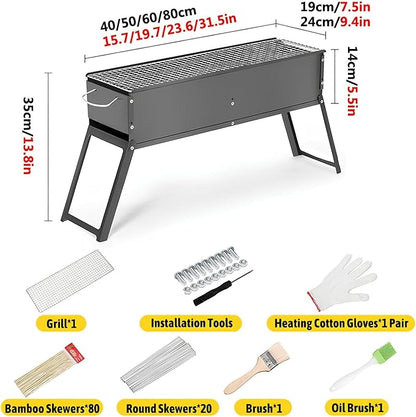 Foldable Wooden Charcoal Barbecue Grill Rectangular BBQ with Handle Ideal for Garden & Patio (50 * 19cm)
