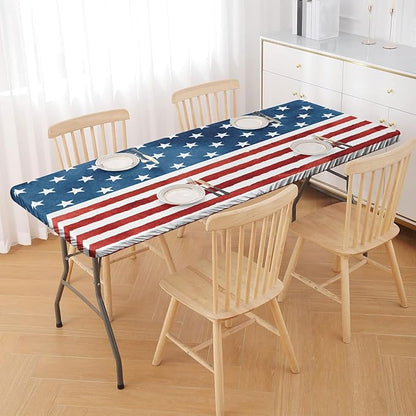 Irisbell Picnic Table Cover with Elastic Edge,6FT Wind Proof Wrinkleproof Fitted Tablecloth Cover Camping Beach Patio Rectangle Table Cloth for Indoor Outdoor (American Flag-1, 30'' x 72'')