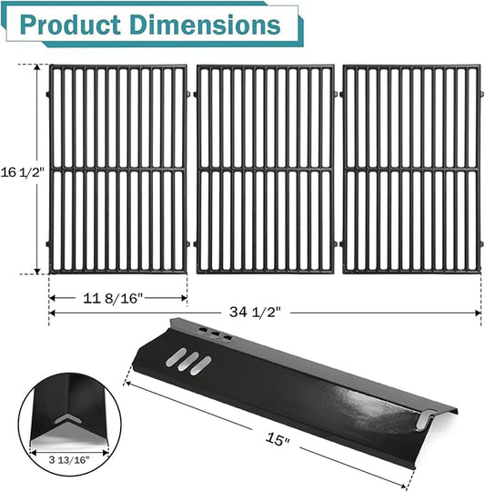 Criditpid DGB610SSP Grill Grates Replacement Parts for Dyna Glo DGB610SSP DGF600SSP, Cast Iron Grates 70-01-296 and Heat Shield Tents for Dyna Glo Grill Replacement Parts 6 Burner DGB610SSP
