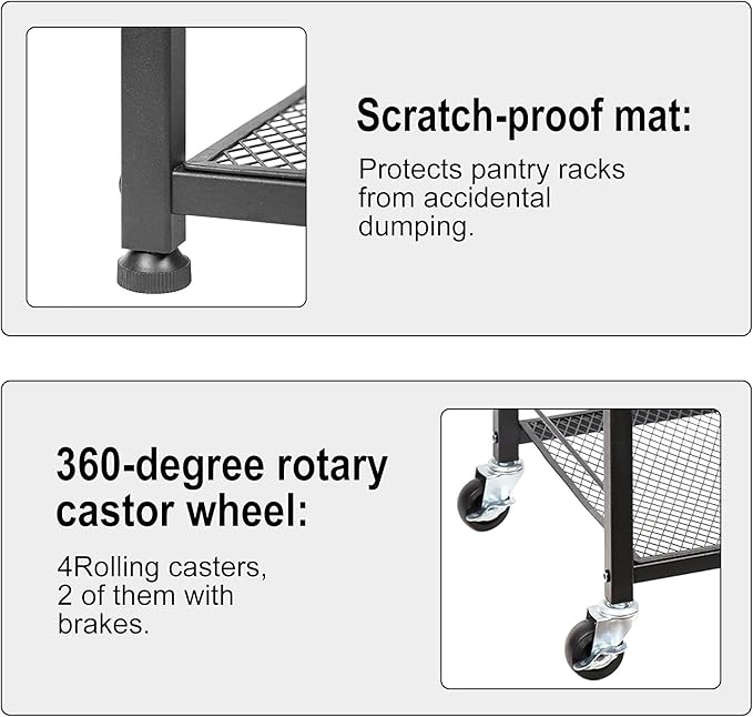 Kitchen Baker's Rack Microwave Cart 4-Tier Island Serving Bar Cart on Wheel Industrial Wood End Side Table Storage Trolley Rack for Bedside Bathroom and Office