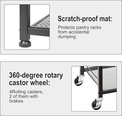 Kitchen Baker's Rack Microwave Cart 4-Tier Island Serving Bar Cart on Wheel Industrial Wood End Side Table Storage Trolley Rack for Bedside Bathroom and Office