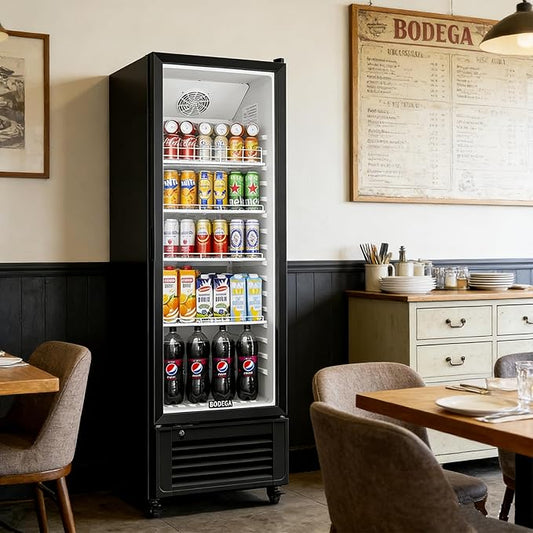BODEGACOOLER Commercial Beverage Refrigerator, 290L Display Fridge with Soft LED Light, 264 Cans & 120 Bottles Commercial Merchandiser Refrigerator For Kitchen, Home,Office,Garage,Gym,Shop,Man cave