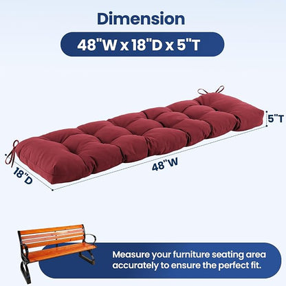 IASEAHK Outdoor Bench Cushion 48x18x5 Inch, Waterproof & Fade-Resistant Patio Furniture Cushions, Tufted Memory Foam Indoor/Outdoor Cushions for Couch Swing with Non-Slip Backing & Straps, Burgundy