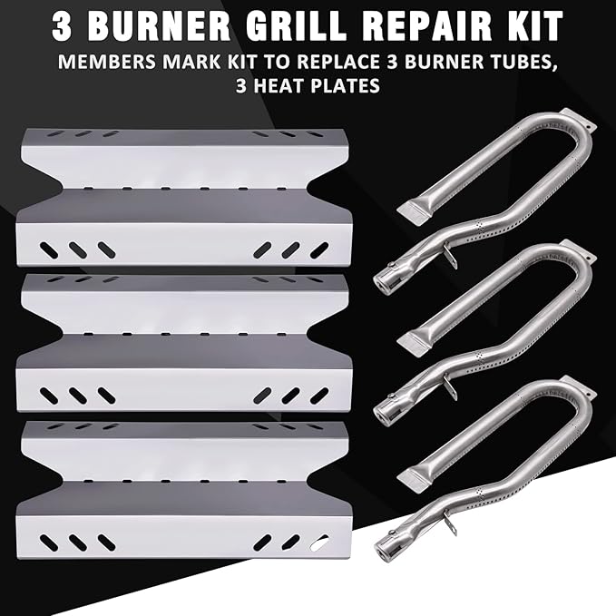 Replacement Parts for Members Mark BQ06042-1 BQ05046-6 BQ05046-6-A BQ05046-6A, Sam's Club, Outdoor Gourmet Gas Grill Models, Burner Tube, Steel Heat Plate Burner Cover