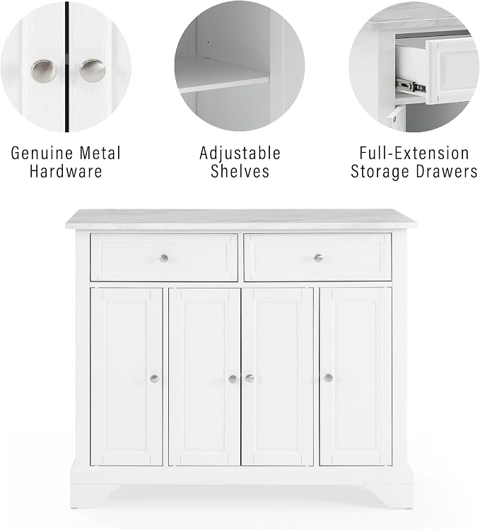 Crosley Furniture Avery Rolling Kitchen Island Storage Cart with Shelves, Microwave Stand, Coffee Bar, Distressed White