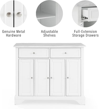 Crosley Furniture Avery Rolling Kitchen Island Storage Cart with Shelves, Microwave Stand, Coffee Bar, Distressed White