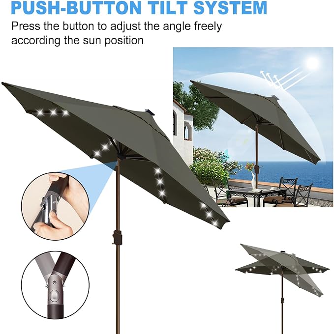 Eurmax USA 10-Year-Non-Fading 10FT Outdoor Patio Market Umbrella with LED Lights,UPF50+ UV Resistant,Heavy Duty Commercial Grade,Crank Lift&Tilt,Windproof Vented Top for Garden,Pool,Deck,Charcoal