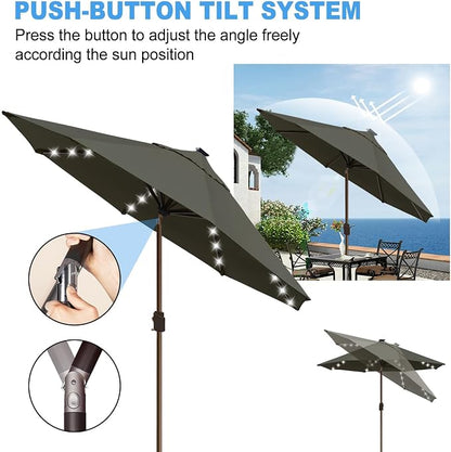 Eurmax USA 10-Year-Non-Fading 10FT Outdoor Patio Market Umbrella with LED Lights,UPF50+ UV Resistant,Heavy Duty Commercial Grade,Crank Lift&Tilt,Windproof Vented Top for Garden,Pool,Deck,Charcoal