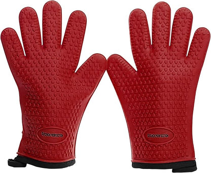 KITCHEN PERFECTION S Silicone Smoker Oven Gloves -Extreme Heat Resistant BBQ Gloves -Handle Hot Food Right on Your Grill Fryer Pit|Waterproof Oven Mitts |Superior Value Set+3 Bonuses