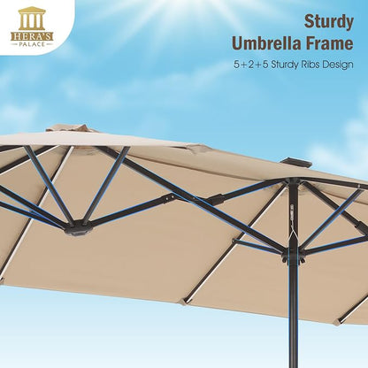 HERA'S PALACE 13 ft Patio Umbrella with 120 LED Solar Lights Double Sided Outdoor Umbrella for Patio 8 Colors Changing Table Umbrella Outdoor Patio for Garden Pool