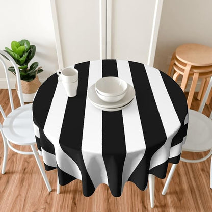 Sweetshow Black and White Stripes Tablecloth Round 60 Inch,Geometric Line Polyester Circle Table Cloth,Wrinkle Stain Resistant Washable Table Cover for Kitchen Dining Room Holiday Party Picnic Patio