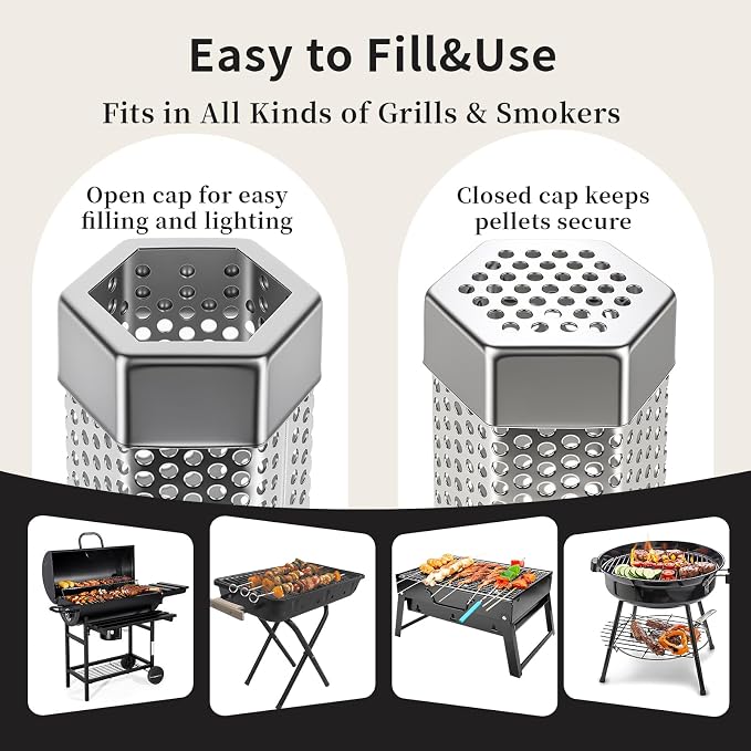 Smoke Tube Compatible with Traeger Grill, 2 Pack, 12" Pellet Smoker Tube | Stainless Steel BBQ Smoking Tube for Hot and Cold Smoking, Portable Design for Cheese, Meat, Fish, Fits Most Grills & Smokers