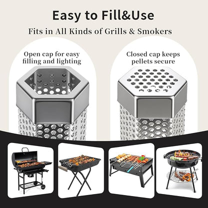 Smoke Tube Compatible with Traeger Grill, 2 Pack, 12" Pellet Smoker Tube | Stainless Steel BBQ Smoking Tube for Hot and Cold Smoking, Portable Design for Cheese, Meat, Fish, Fits Most Grills & Smokers