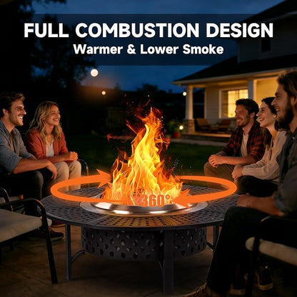 OutVue 47 Inch Smokeless Fire Pit with 2 Grills, Extra Large Wood Burning Fire Pits for Outside with Poker, Heavy Duty Firepit,BBQ& Outdoor Firepit & Round Metal Table 4 in 1 for Patio, Picnic