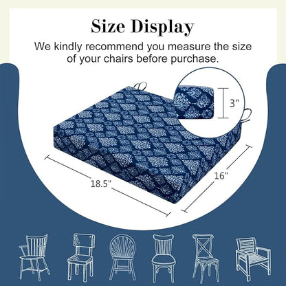 Cozyide Outdoor Chair Cushions, Waterproof Patio Seat Cushions with Adjustable Straps, Square Corner Patio Chair Cushions for Garden, Indigo Badge, 18.5x16x3 Inch (Pack of 4)