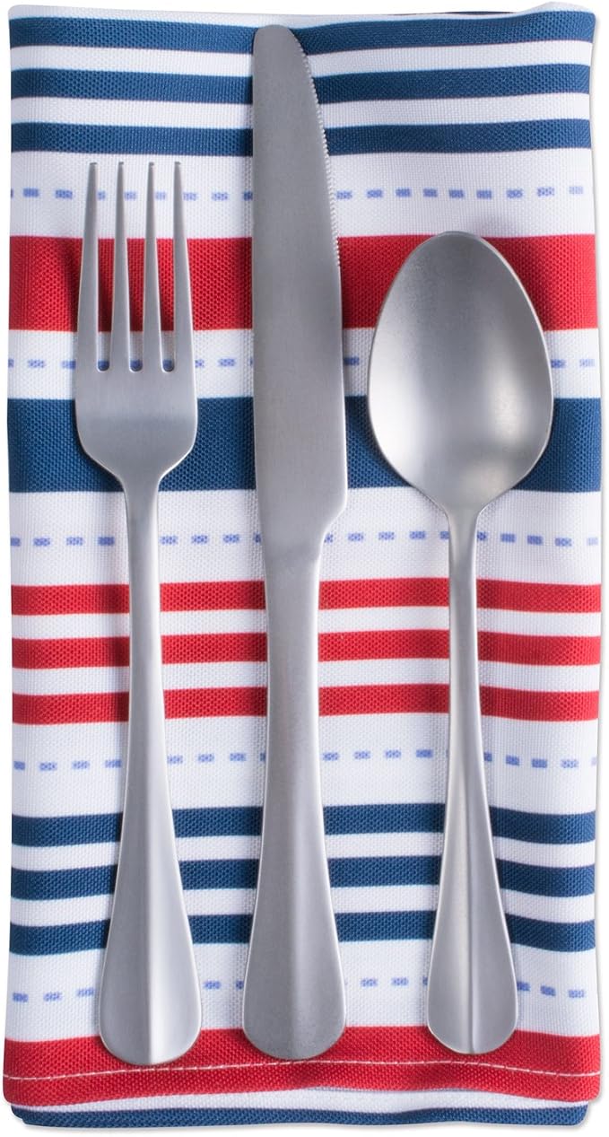 DII Patriotic Stripes Tabletop Collection, Stain Resistant & Waterproof, Napkin Set, 20x20, Red, White, & Blue, 6 Count