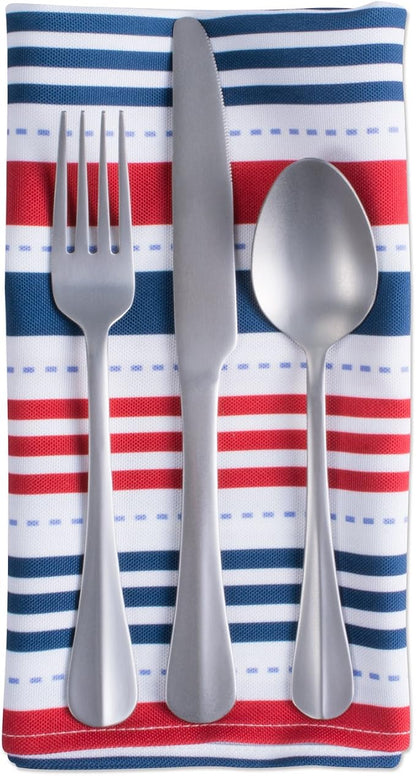 DII Patriotic Stripes Tabletop Collection, Stain Resistant & Waterproof, Napkin Set, 20x20, Red, White, & Blue, 6 Count