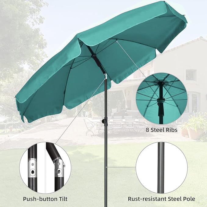 AMMSUN Patio Umbrella, 6.5 ft Outdoor Table Umbrella with Tilt Steel Pole, UPF50+ Protection, Great for Outdoor Garden Backyard, Turquoise Green
