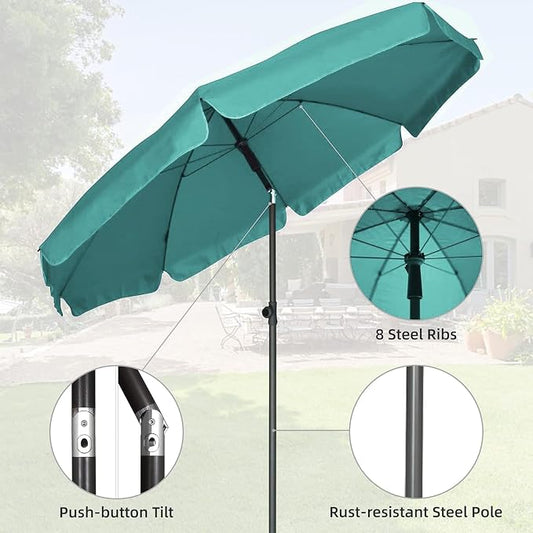 AMMSUN Patio Umbrella, 6.5 ft Outdoor Table Umbrella with Tilt Steel Pole, UPF50+ Protection, Great for Outdoor Garden Backyard, Turquoise Green
