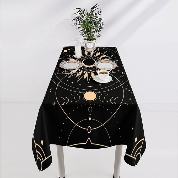 Vintage Tarot Moon Sun Tablecloth Moon Phase Star Galaxy Space Esoteric Astrology Table Cloth Water Resistant Wipeable Table Cover for Farmhouse Picnic Party Holiday Kitchen Dinner Table 55"x75"