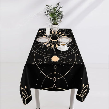 Vintage Tarot Moon Sun Tablecloth Moon Phase Star Galaxy Space Esoteric Astrology Table Cloth Water Resistant Wipeable Table Cover for Farmhouse Picnic Party Holiday Kitchen Dinner Table 55"x75"