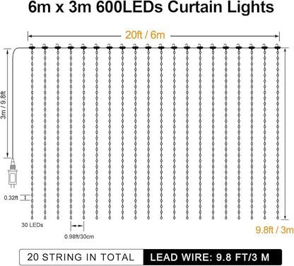 600 LED Curtain Lights 20Ftx10Ft Dual Color Changing Lights with Remote | Timer Curtain Lights Connectable Plug in Outdoor Waterproof for Bedroom Backdrop Wedding Party Decor, Warm White & Multicolor