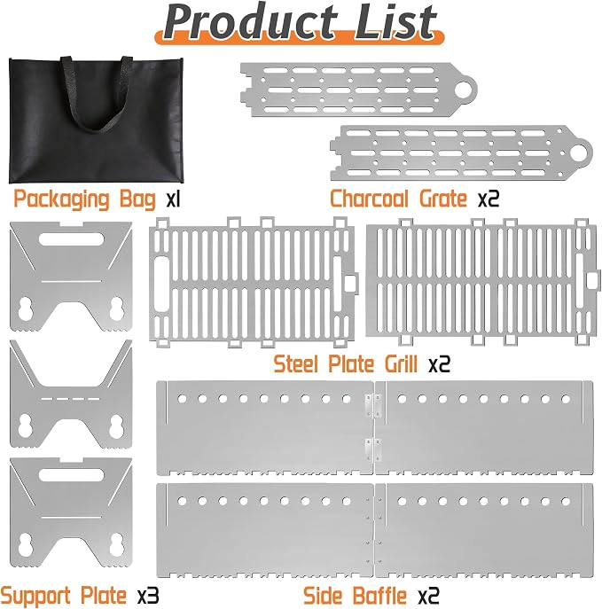 Portable Charcoal BBQ Grill, Extra Long Heavy Duty Camping Safe | 31.4"x9.1"x7.9",2mm Steel Construction for Outdoor Cook, Family BBQ, Picnic，Detachable, Folds to 3cm Flat for Easy Storage