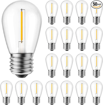 Brightown 50 Pack LED S14 Replacement Light Bulbs, Shatterproof E26 Medium Base Edison Vintage Bulbs Equivalent to 11 W, Fits for Commercial Outdoor Patio Garden Vintage Lights, 2700K, Warm White
