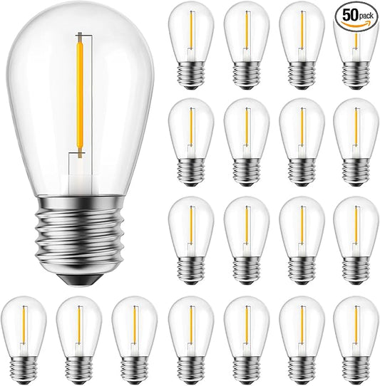 Brightown 50 Pack LED S14 Replacement Light Bulbs, Shatterproof E26 Medium Base Edison Vintage Bulbs Equivalent to 11 W, Fits for Commercial Outdoor Patio Garden Vintage Lights, 2700K, Warm White