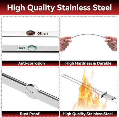 Stainless Steel Kabob Skewers, 16"（12PCS）, Double Pronged Flat with Slider